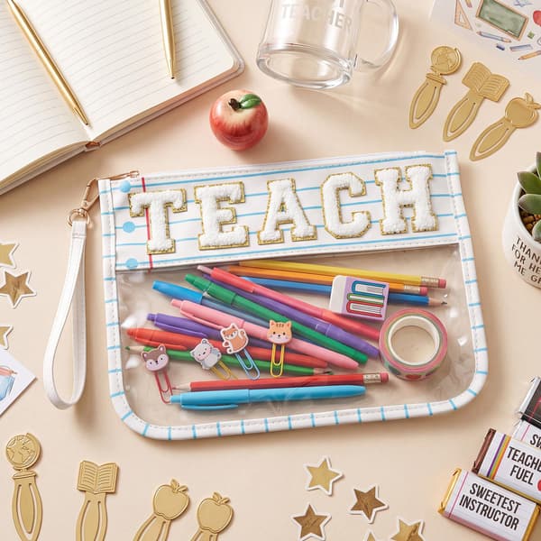 TEACH Chenille bogstav makeuptaske, takkegave, linjeret notesbog Line Notebook