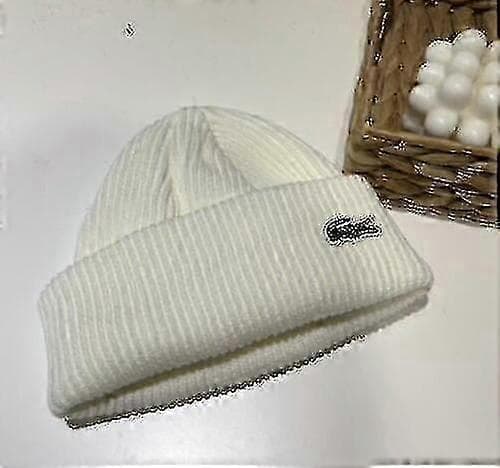 Lacoste2 stickade mössor för män och kvinnor, mössa, vintervarm utomhusmössa White