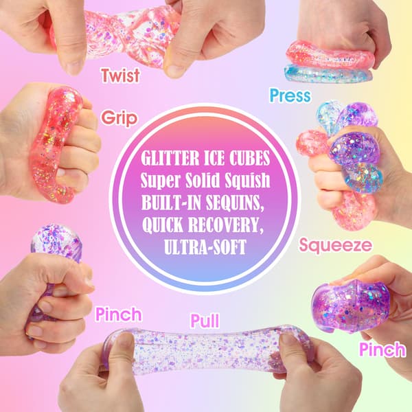 8-pack glitter-stress-iskuber, klämbollar för vuxna och barn 8 Pcs Large Cube Squishy Toys