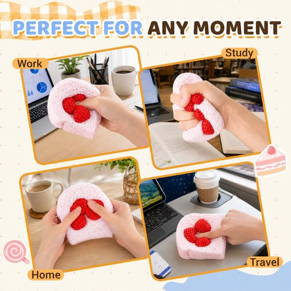 Jordbærkage Squishy Legetøj, Silikone Klemmelegetøj til Langsomt Stigende Squishy Strawberry Cake