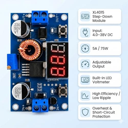 2 st 5A 75W DC-DC Step Down Buck Converter XL4015 Modul | Justerbar Spänningsregulator med LED Voltmeter Display Två Knappar