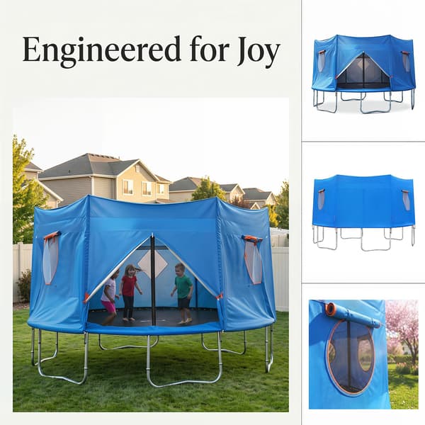 Trampolintält Vattentätt Överdrag Runt Tak 6FT–15FT Blått Blue 12FT-6Poles