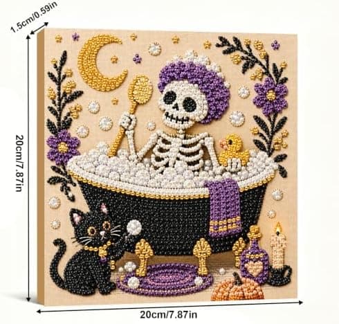 DIY Perlemalingssett med ramme 8 tommer Skjelett Boblebad Moro Skeleton Bubble Bath