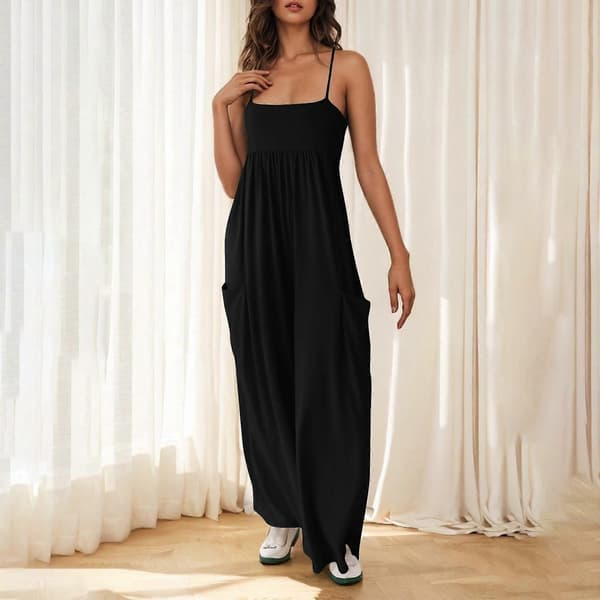 Jumpsuit med vide ben og tynne stropper for kvinner, blå L Blue L