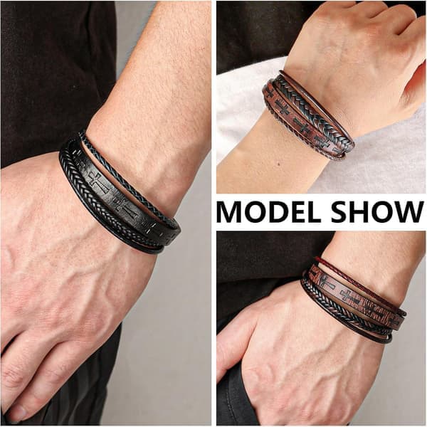 Læderarmbånd til mænd, armbånd til mænd, jern til rustfrit stål til viking