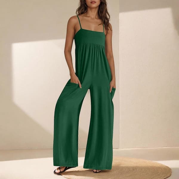 Dame Jumpsuit med brede ben og tynde stropper, sort S Black S