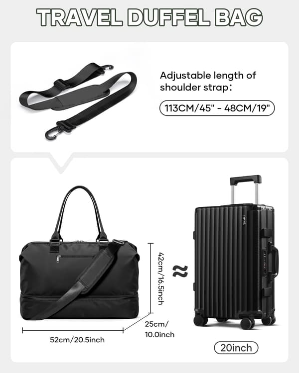 Resväska Weekender Bag Dam Tote Carry On Väskor Med Skofack L1-Black