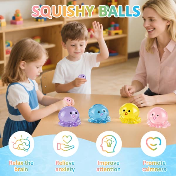 4-pak Squishy Blæksprutte Klemmelegetøj, Sødt Squishy Fidget Legetøj til Stresslindring, Stressbolde til Voksne Børn, Sensorisk Klemmebold Sæt Påske Octopus - 4pcs