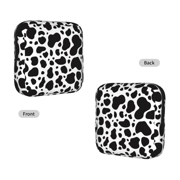 Sort og hvidt ko-print menstruationspose til kvinder, bærbar hygiejnebindspose til pung, små makeuptasker Cow Print