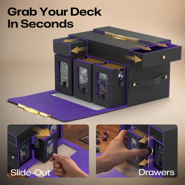 FOXHIVE MTG Commander Deck Box, 6-modulær kortstokkholder med 2 terningbrett Purple