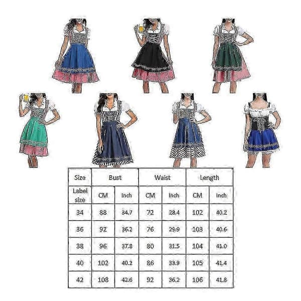 Tysk Oktoberfest Dam Dirndl Klänning med Förkläde Cosplay Kostym A