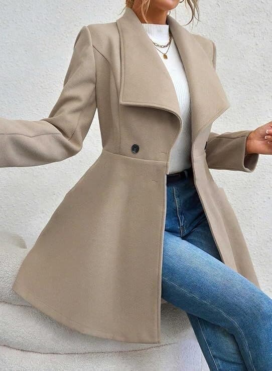 Damkappa Vinter Långärmad Krage Knäppt Arbetsjacka, Beige, Storlek M beige M