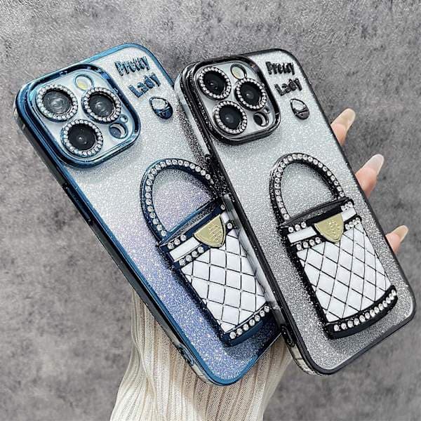 Til iPhone 15 Pro Cover Spejl Stand TPU+PC Gradient Glitter Telefoncover