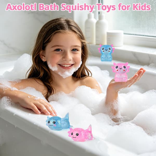 Tedmax Glitter Axolotl Squishy Sanselegetøj, 4 stk. Blødt og Strækbart Fidget Legetøj Pink