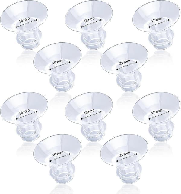 10 stk. flensinnsatser, 13/15/17/19/21 mm silikon brystpumpe flensinnsats bærbart brystpumpetilbehør kompatibelt med