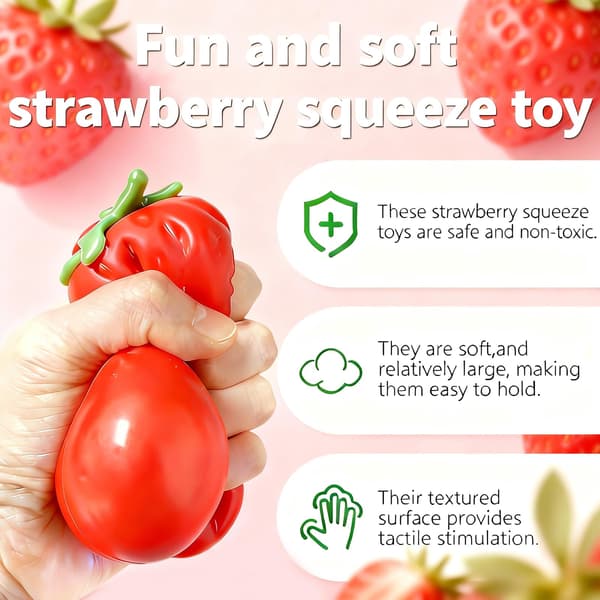 Jordgubbs-Squishy, 2-pack Stresslindrande Fidget Sensorisk Fruktklämleksak 2 Pcs Strawberries