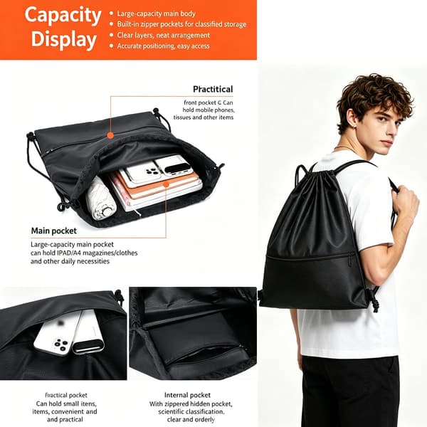 Ryggsäck med dragsko Sport Gym Sackpack-Stor (Grå) Grey