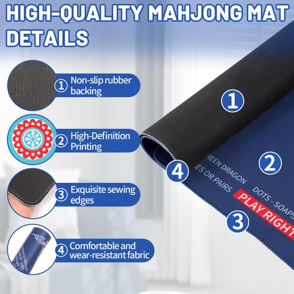 Mahjongmatte - 31,5\" Sklisikker Støyreduserende Spillmatte Navy Blue