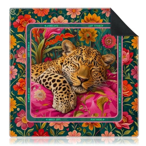 Maksimalistisk lyserød blomstret leopard Mahjong måtte til bord 31,5\"x 31,5\" Floral Leopard