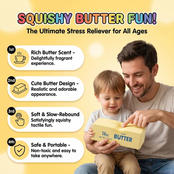 Kæmpe Smør Squishy, Langsom Rebound Sød Jumbo Stor Smør Klemme Stressbolde, Sensorisk Stresslindrende Squishies Bløde og Strækbare Fidget Legetøj til Yellow - Large