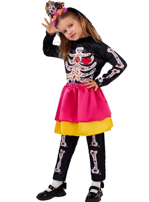 Skelett Blommig Halloween Kostym Overall för Flickor, Storlek M M