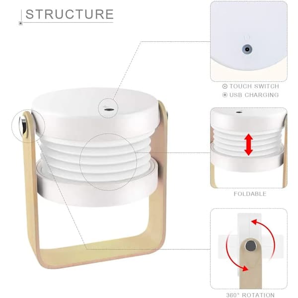 LED natlampe til sengebord, retro touch, justerbar, foldbar