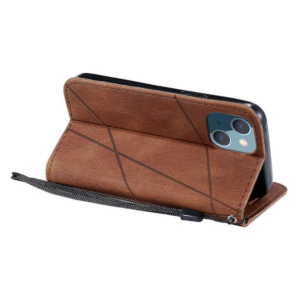 For iPhone 15 Mobildeksel Hudvennlig Delt Design Skinn Mobildeksel med Håndstropp