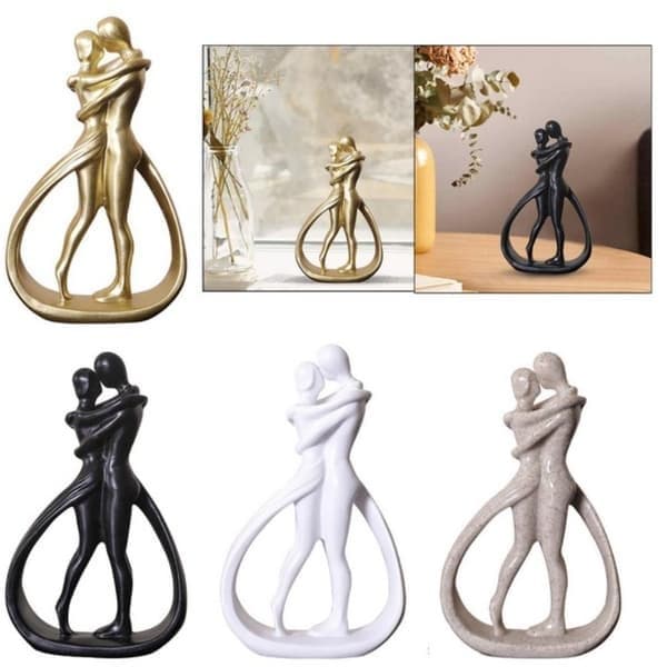 Hjerte-parstatue elskere skulptur skrivebordspynt, sort black