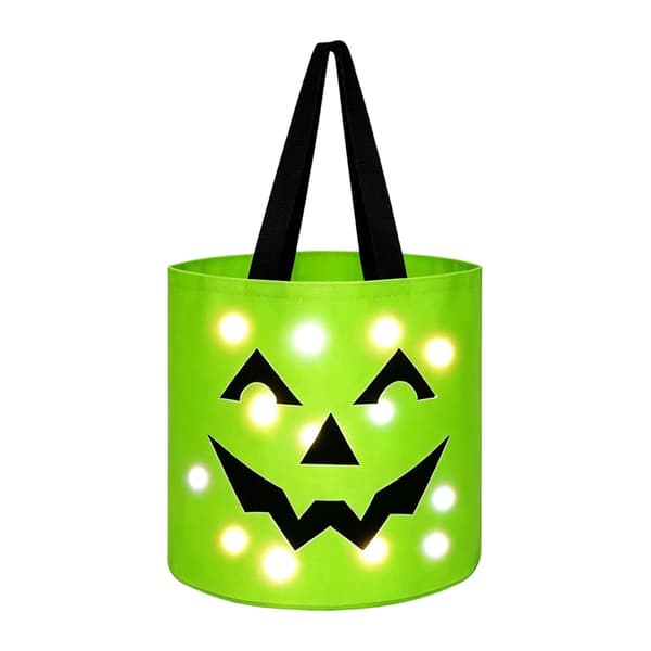Halloween Lysande Pumpaväska – LED-lampor & Rymlig, Grön Green