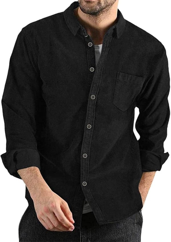 Herre fløjlsjakke afslappet langærmet button-down letvægtsjakke, sort, størrelse XL black XL