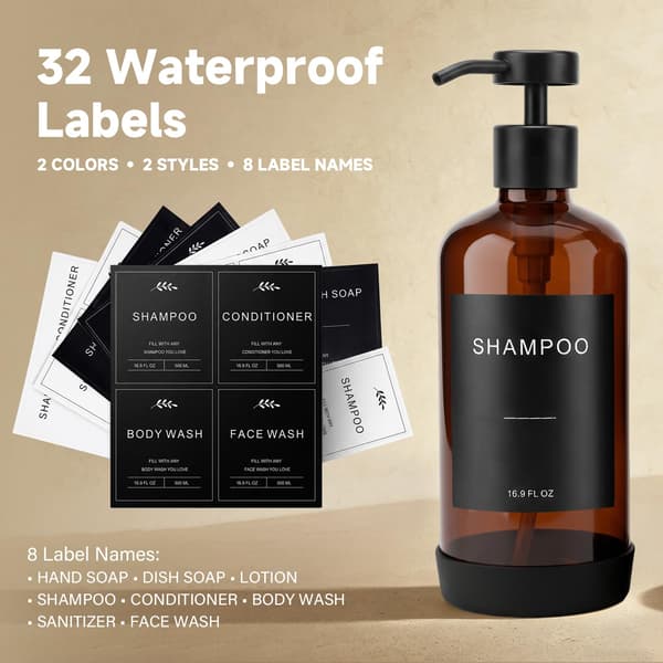 Prus Waso Shampoo- og Balsamdispensersæt, Rav & Sort Amber & Black