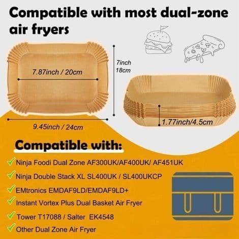 Bakepapir for Ninja Double Stack XL Air Fryer SL400EU 9.5L, 120 Stykker, Tilbehør til Ninja Air Fryer