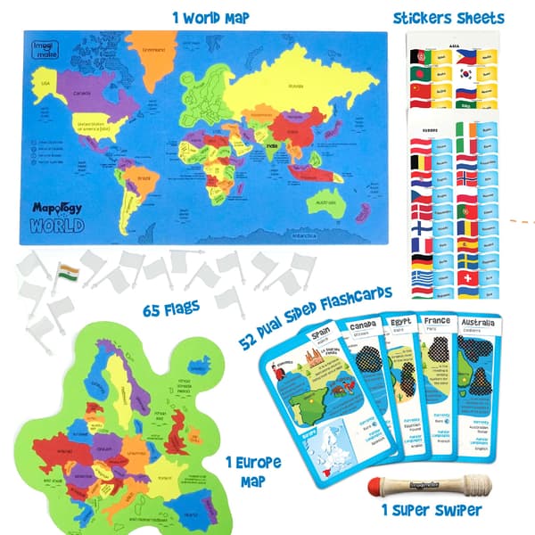Imagimake Mapology Verdenskartekart med flashkort for barn 8+ år World Map w/ Flashcards