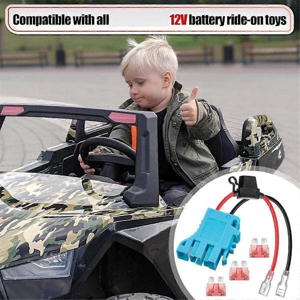 2-pak 12 AWG ledningsforbindelse erstatning til Peg-Perego 12V SLA batteridrevne legetøj med sikring, gode ting, blå