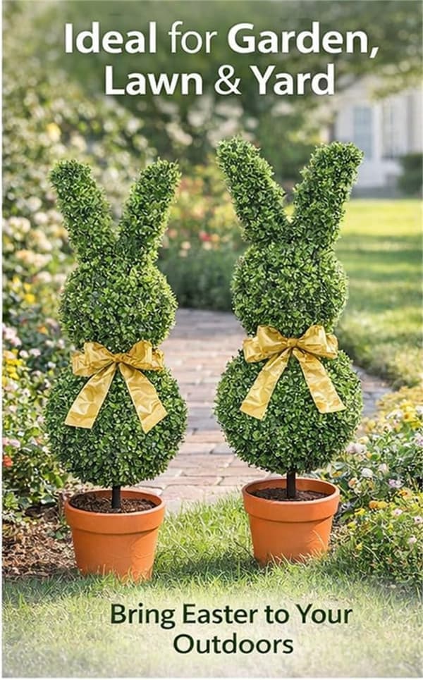Kanin Topiary 50 - 70 Cm - Kunstig Påskepynt til Have, Veranda og Terrasse D - 70cm - Lysende D-70cm-luminous