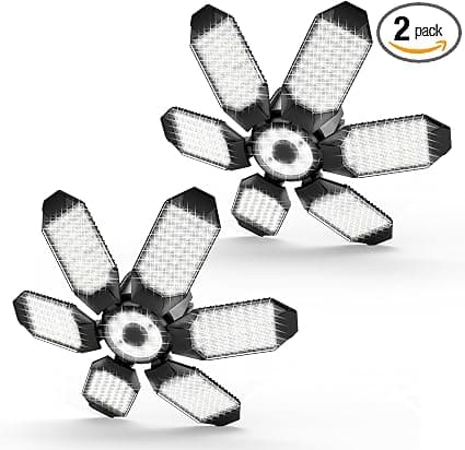 Garasjelys - 32000LM LED Garasjetaklys 6500K Dagslys | Supersterkt LED Butikklys med 6 Deformerbare Paneler Skrues inn i E26/E27 Lys 200W - 4Pack