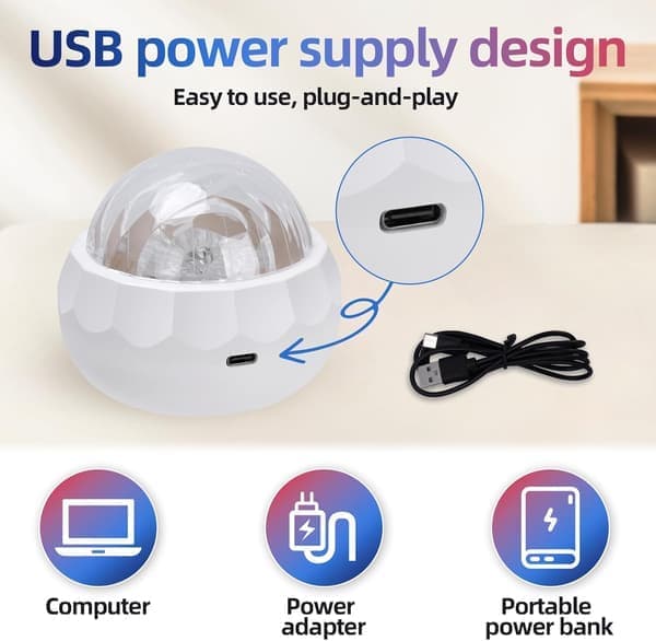 Autisme Sensorisk Lysprojektor, USB-drevet, Takprojeksjon, Beroligende Effekter, Flerfarget, Plast, Medium