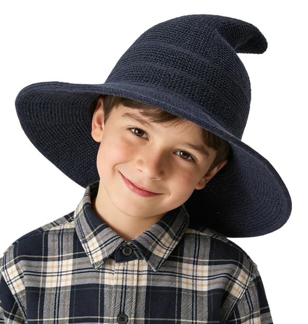 Häxhatt för barn hopfällbar bomullsgarn Halloween Cosplay-mössa Dark Grey
