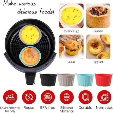 6-delt sett silikonformer til airfryer, flat form til airfryer, kutterform, tilbehør til kake- og eggeterter, silikonformer