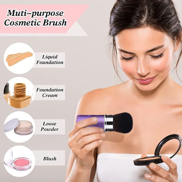 Teleskopisk ansigtsmakeupbørste, foldbar ansigtskabukibørste, rund pudderrejse-makeupblush, bærbar lilla Purple