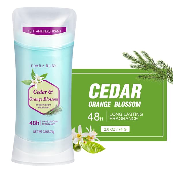 Flora Ruby Antiperspirant Deodorant Stick, 48 timmars svett- och luktskydd, aluminiumformula, långvarig fräschör cedar