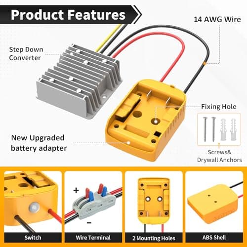 Kzreect 20V til 12V Step-Down Konverter Kompatibel med Dewalt 20V Batteri Upgraded 1 Pack