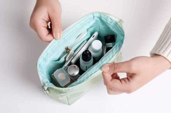 Lille kompakt foldbar toilettaske, makeuptaske, japansk stil kosmetik (sort)