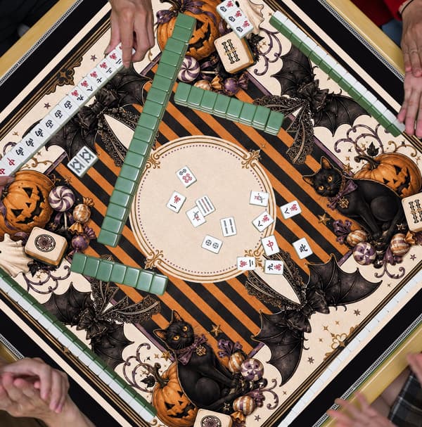 Koket Sort Sløjfe Halloween Efterår Mahjong Måtte 31.5\" x 31.5\" Black Raven