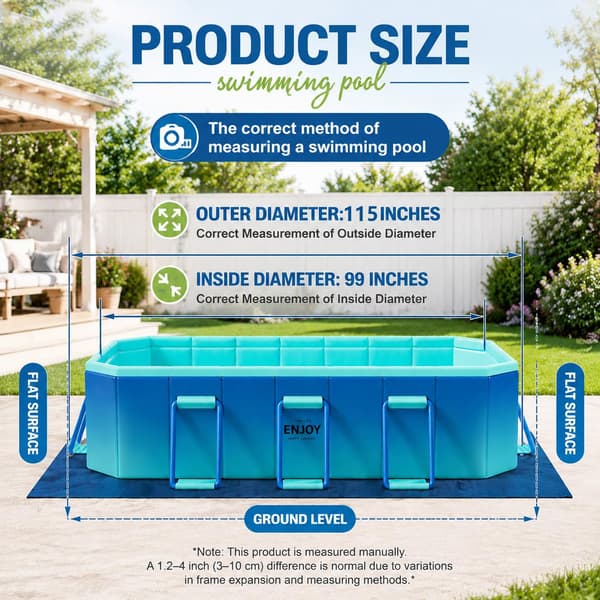 Sammenfoldelig pool til voksne med underlag 115\"×65\"×22\"
