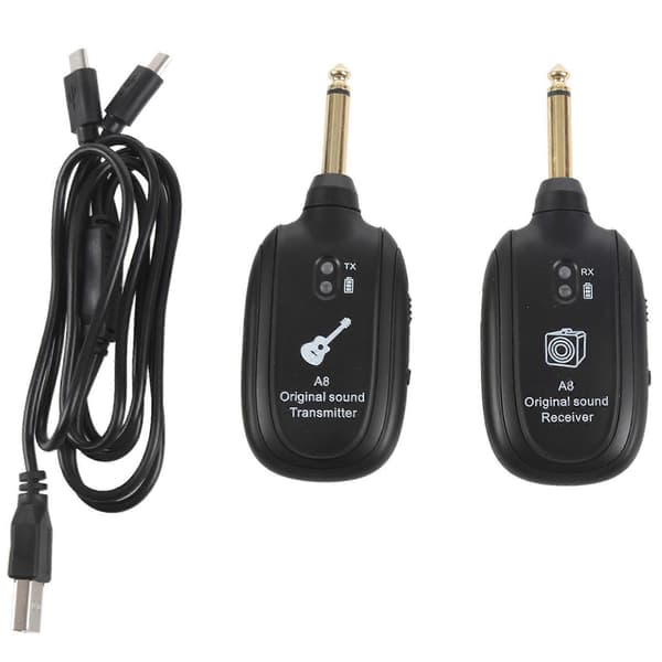 4X UHF trådlöst gitarrsystem, uppladdningsbar sändare och mottagare
