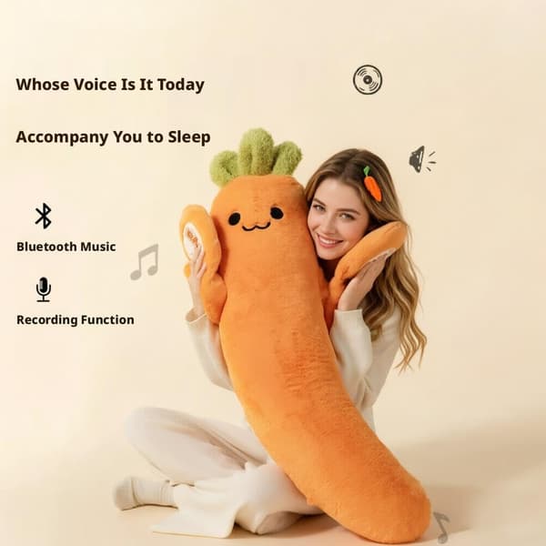 Morotskudde, 43\" stor morotskudde med RC-värme & klapparm + Bluetooth-inspelning, kroppskramande sovkuddar för sidan Medium Carrot
