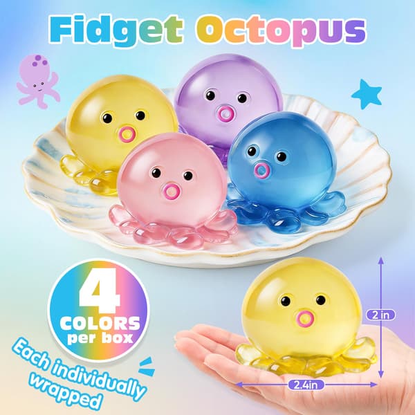 VISCOO 4-pack bläckfiskstressbollar för vuxna barn, långsamt stigande squishy 4p-octopus 4 Colors