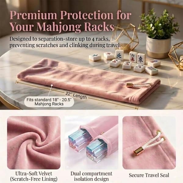 HeyLzhfc Mahjong Rack Bag for 4 Racks & Pushers, Dual-Compartment (Pink) Pink