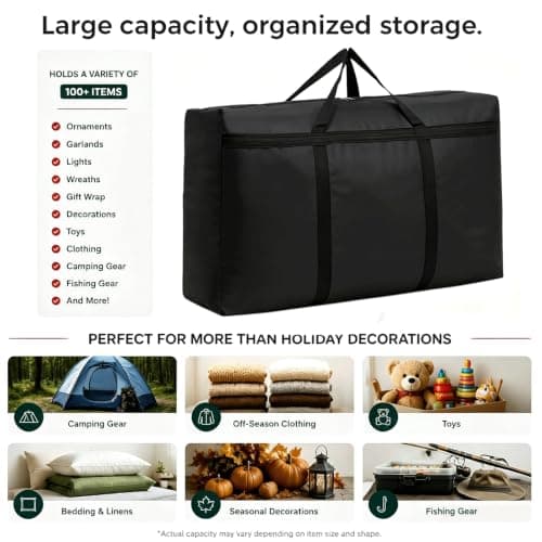 Stor rejsetaske, sammenfoldelig opbevaringstaske, overdimensioneret flyttetaske, multifunktionel håndbagage, sort, stor Black Large
